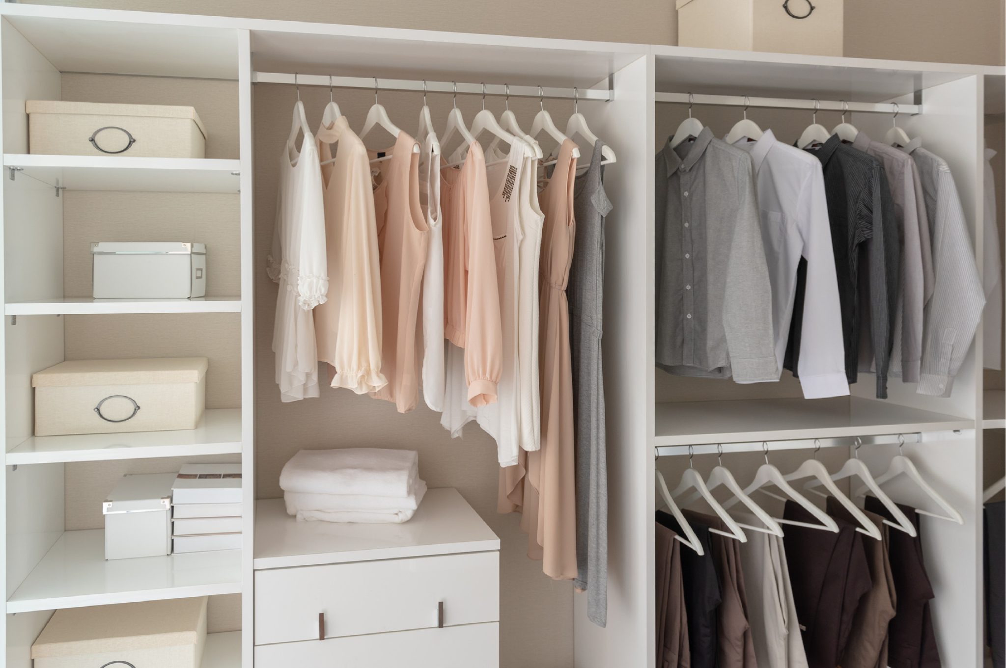 Organised wardrobe clothes