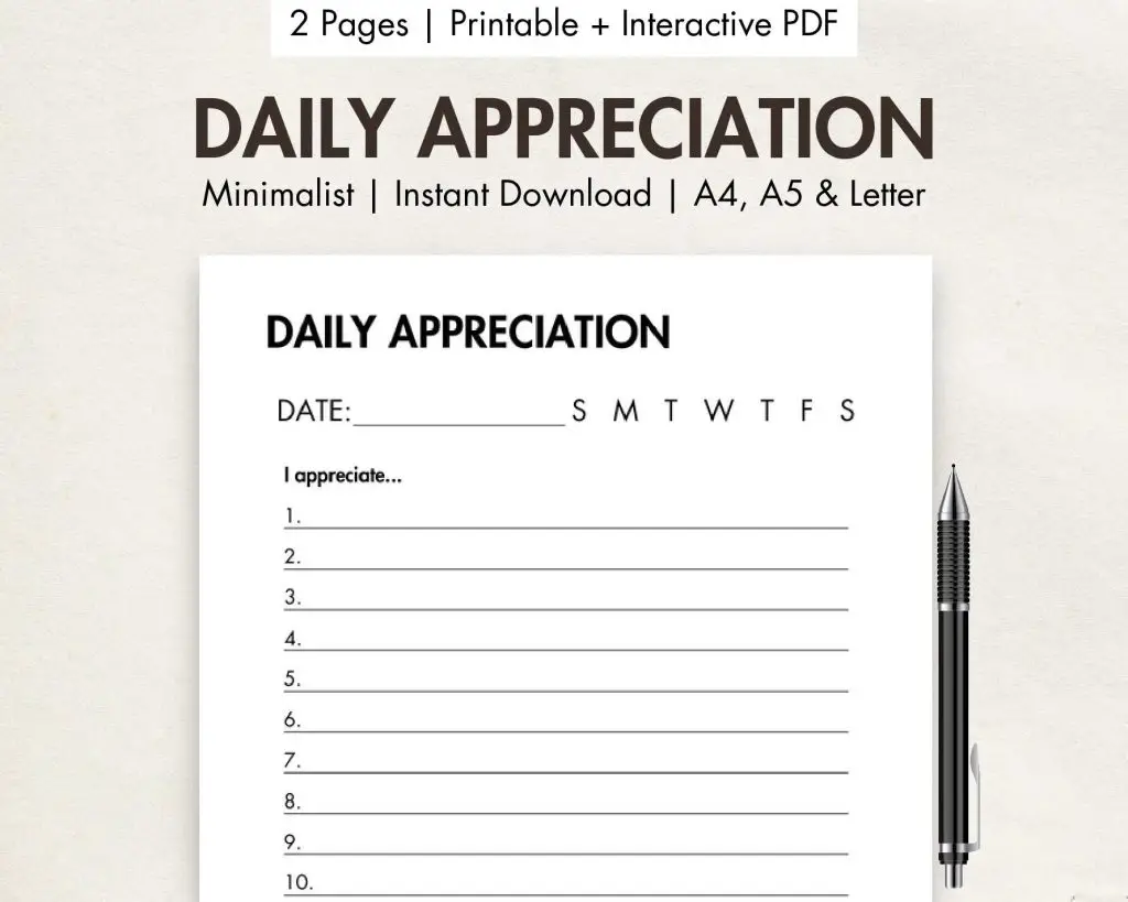 Daily Appreciation (Printable)