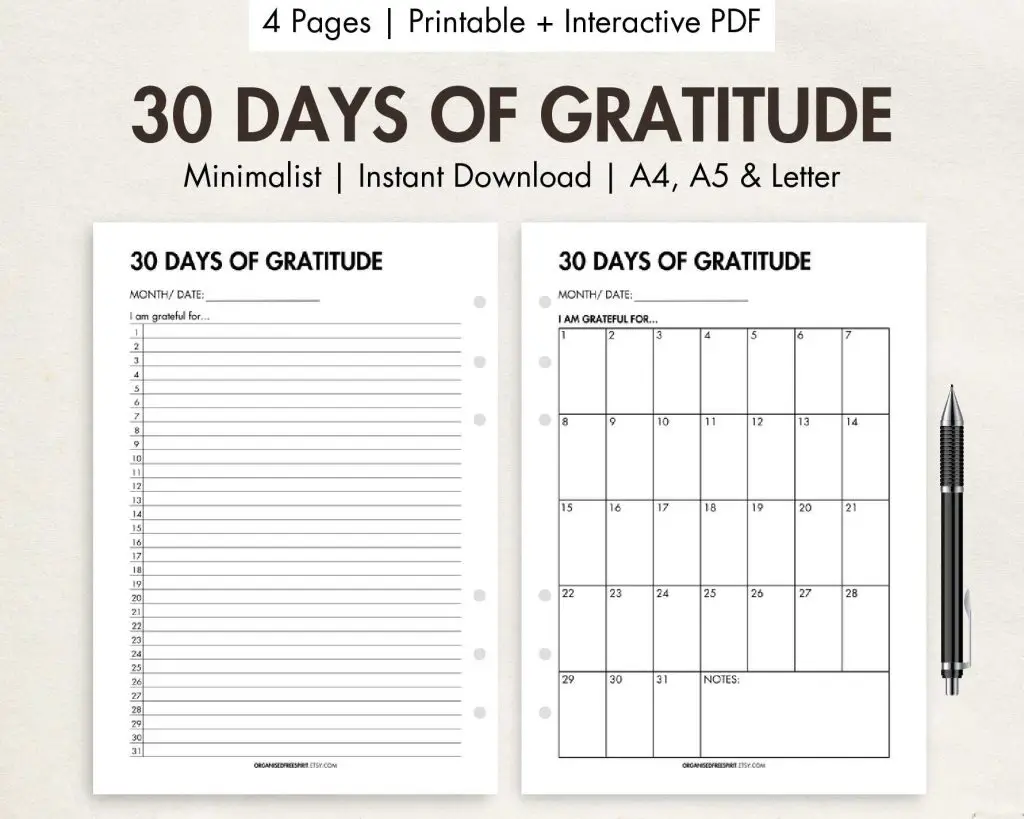 30 Days of Gratitude (Printable)