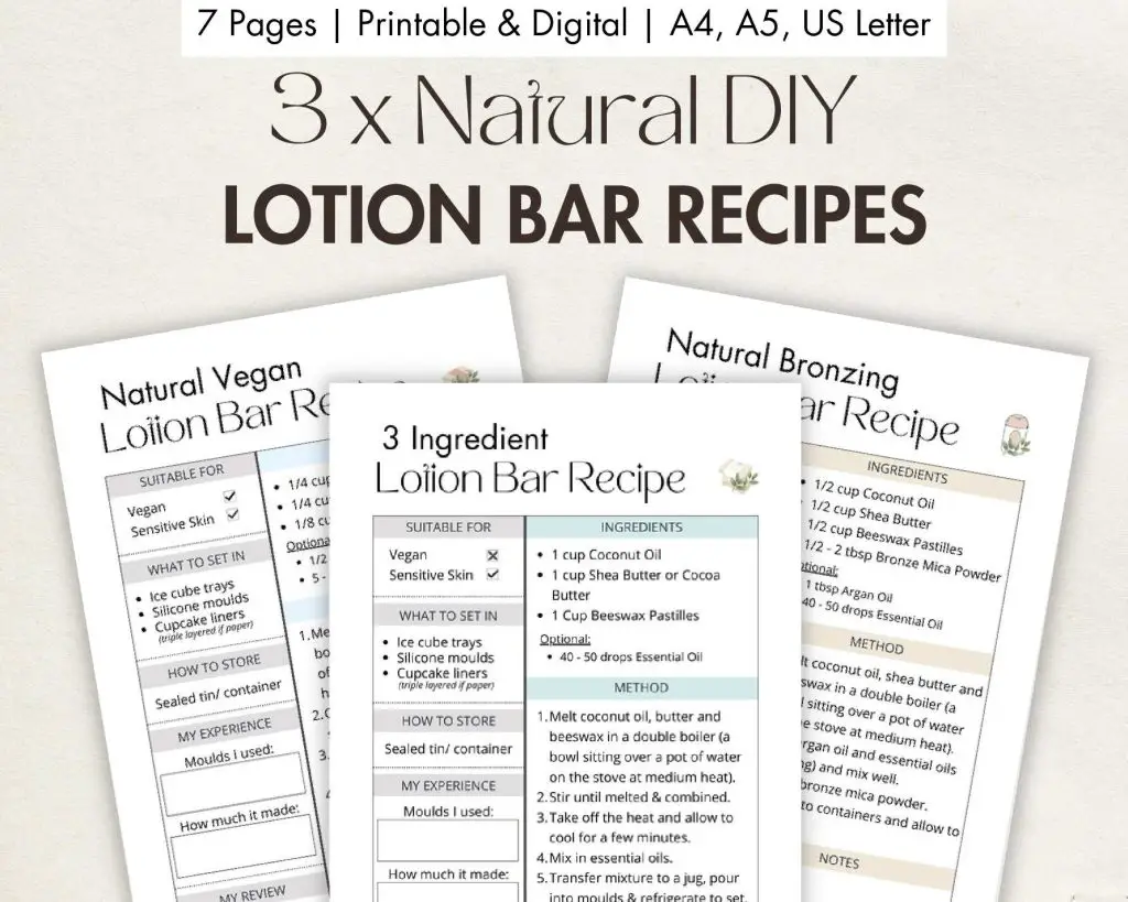 DIY Natural Lotion Bar Recipes (Printable)