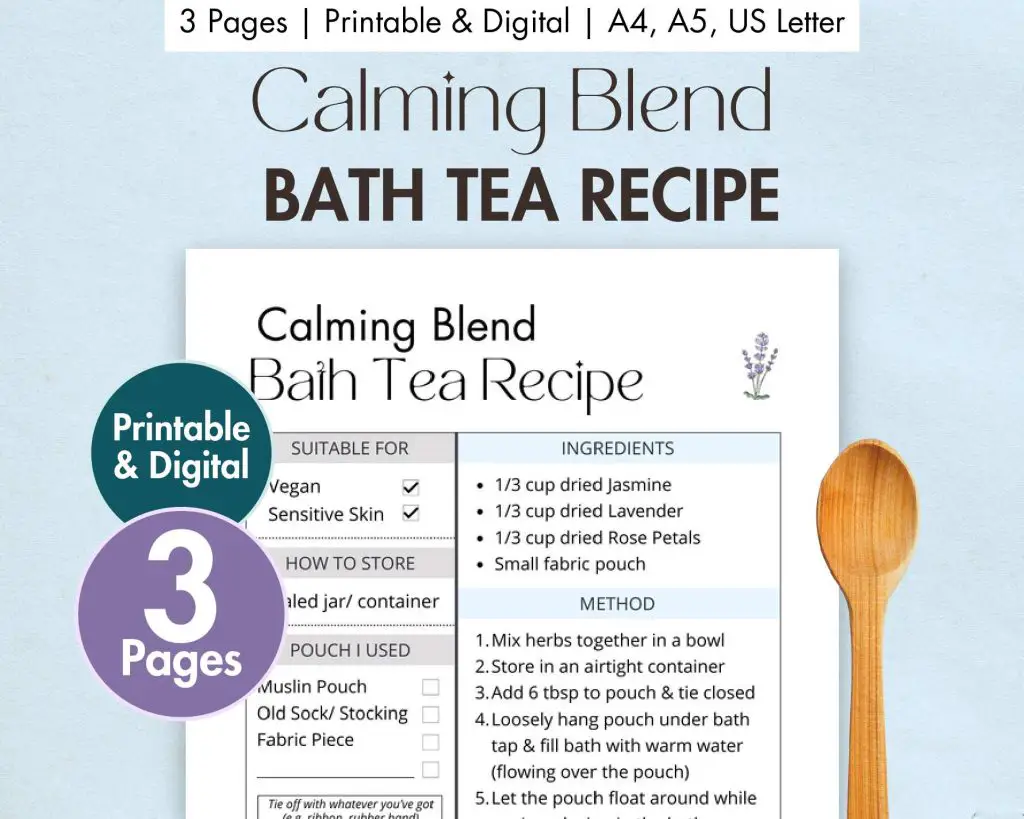 Diy Calming Blend Bath Tea Recipe Card (printable & Digital Pdf)