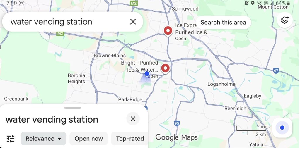 Map Search for Water Vending Machines
