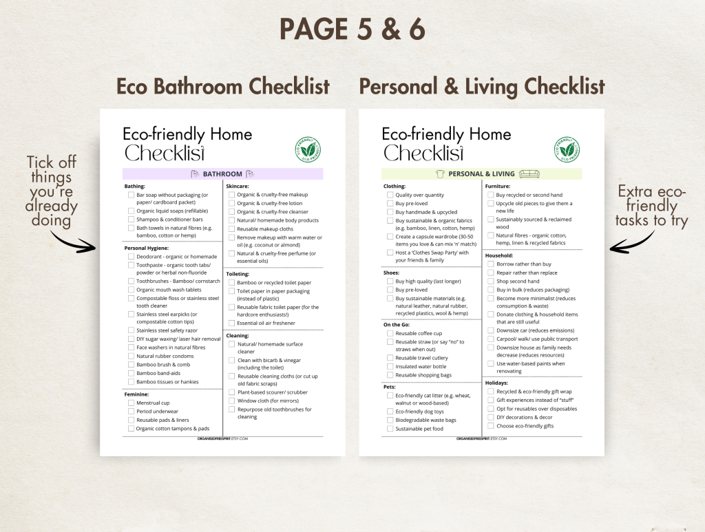 Eco-Friendly Home Checklist Bundle (Bathroom, Personal & Living)